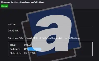 Alza 50€ darcekovy kupon platny do 2028