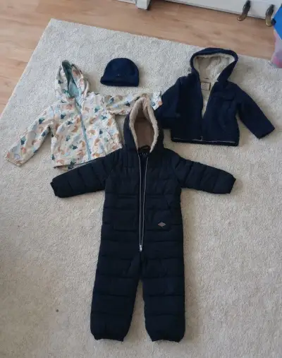 2x bunda, overal a zimna ciapka pre chlapca 98 - 104cm