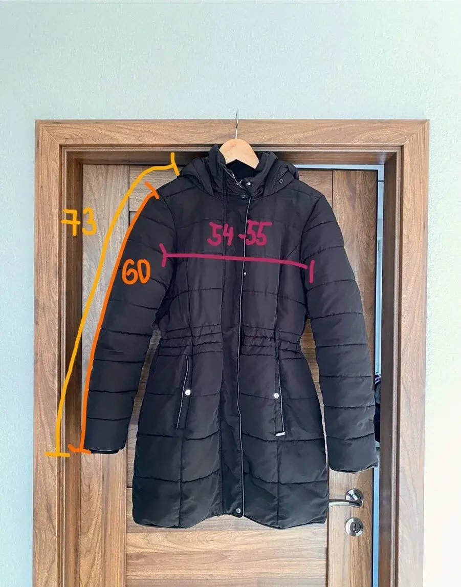 Zimná čierna dlhá bunda strieborný zips S-M