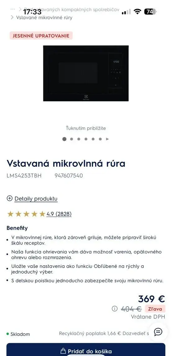 Vstavaná mikrovlnná rúra Electrolux
