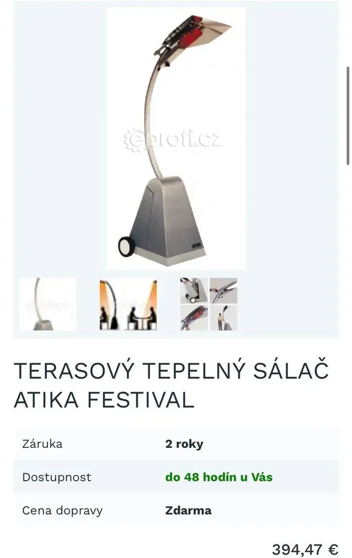 Terasový plynový ohrievač ATIKA FESTIVAL – 250 €/ks
