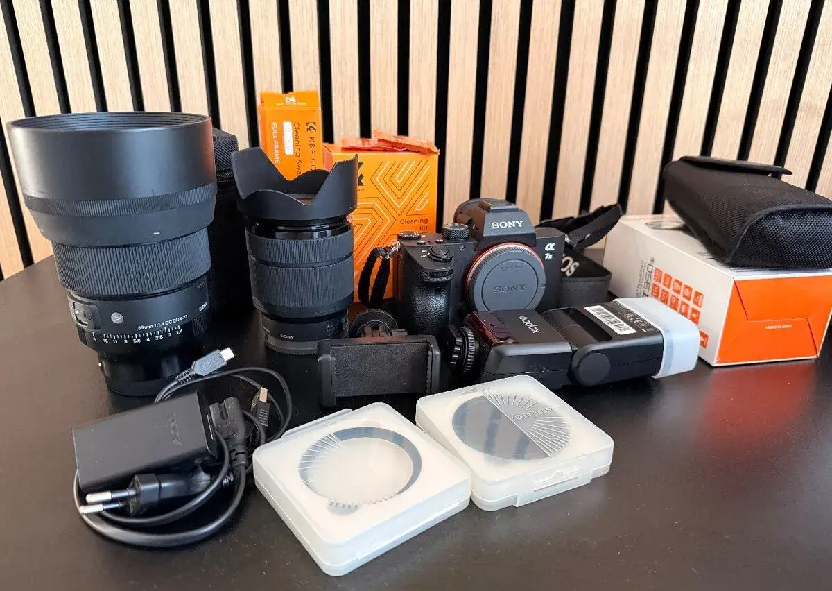 Sony Alpha A7 III + objektívy Sony a Sigma, blesk Godox a pr