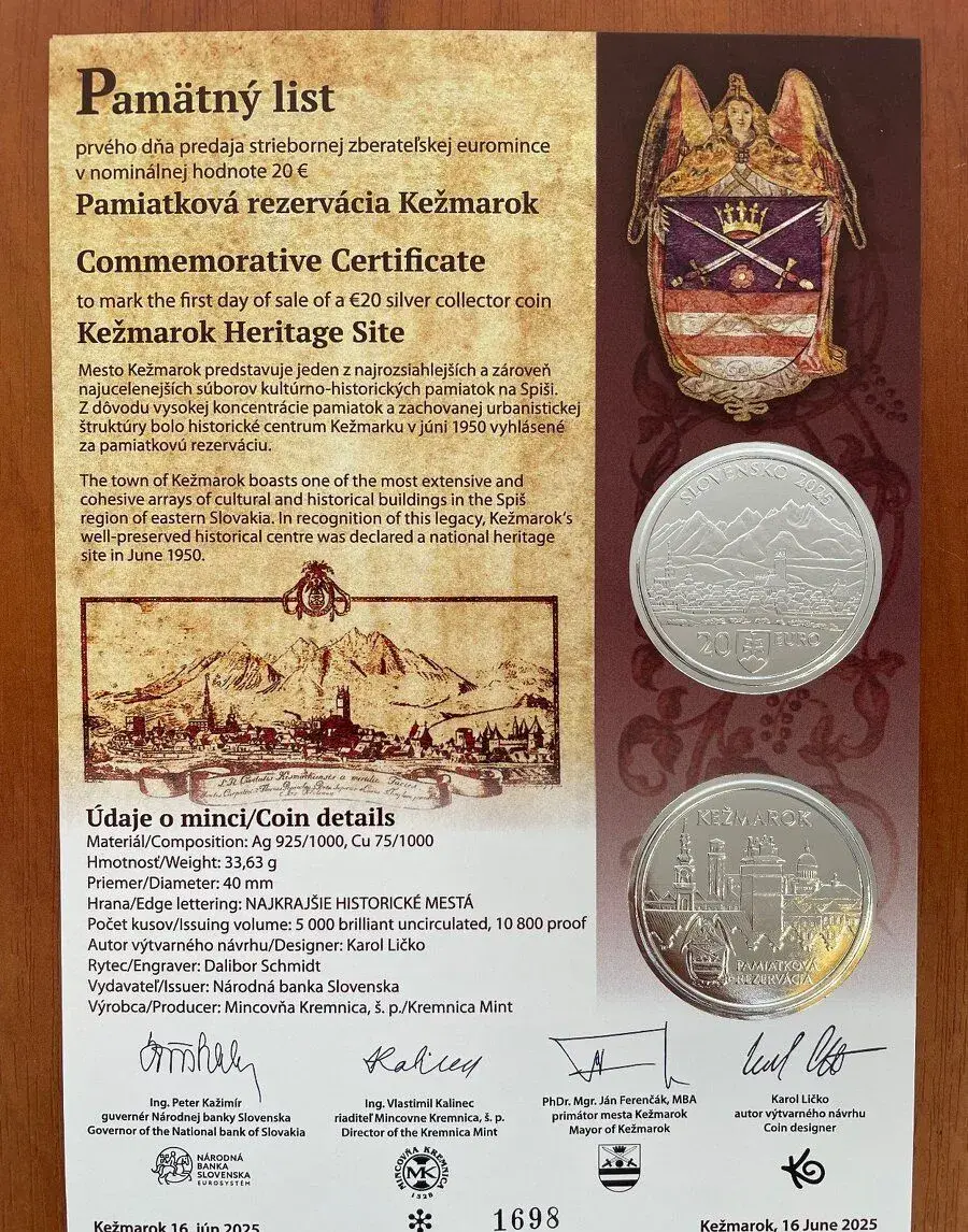 20€ Kežmarok pamätný list