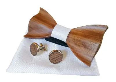 Biely drevený motýlik - dizajn č.3