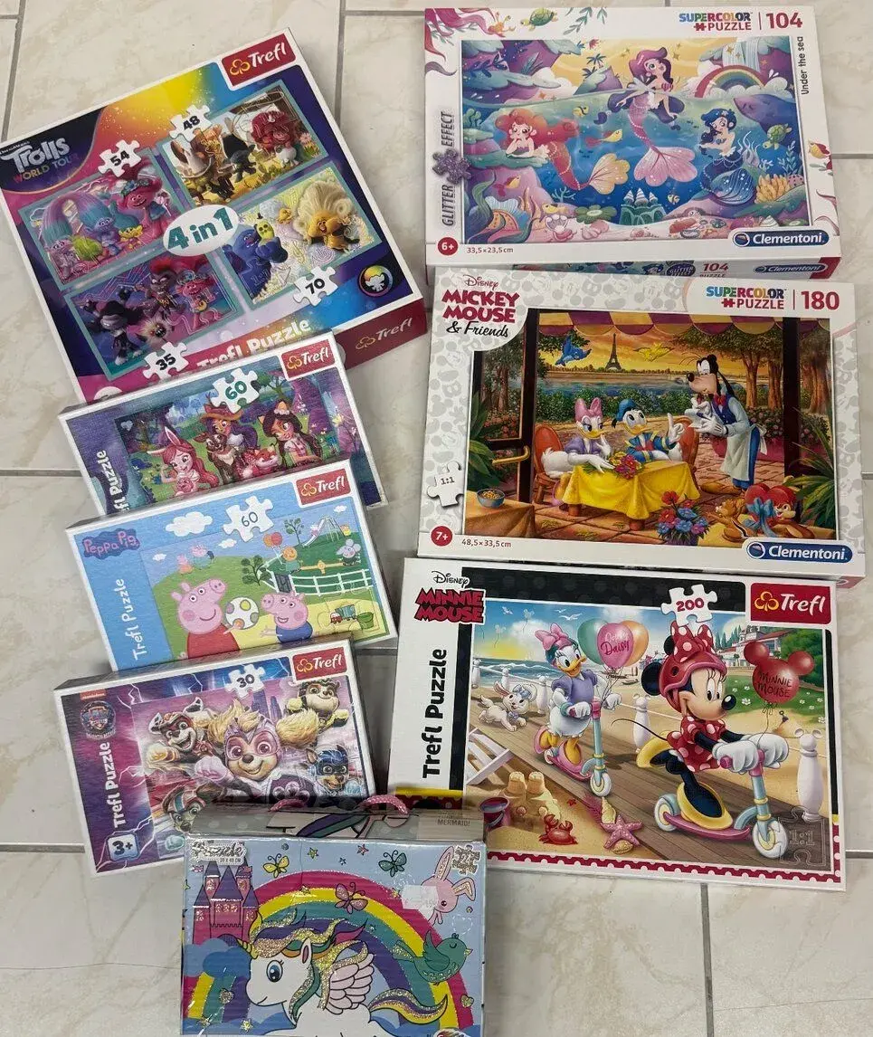 Používané 18x puzzle + diamantová maľba zdarma.