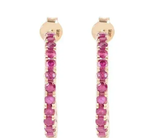 Kruhové náušnice 14ct žlté zlato, rubíny 3,5ct, IGI