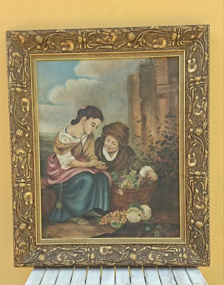Veľký maľovaný obraz v bohato zdobenom ráme