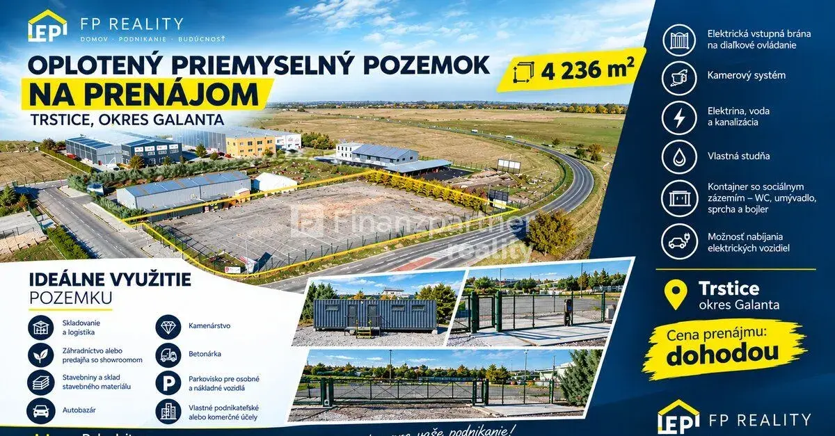 Oplotený priemyselný pozemok na prenájom – Trstice, okres Ga