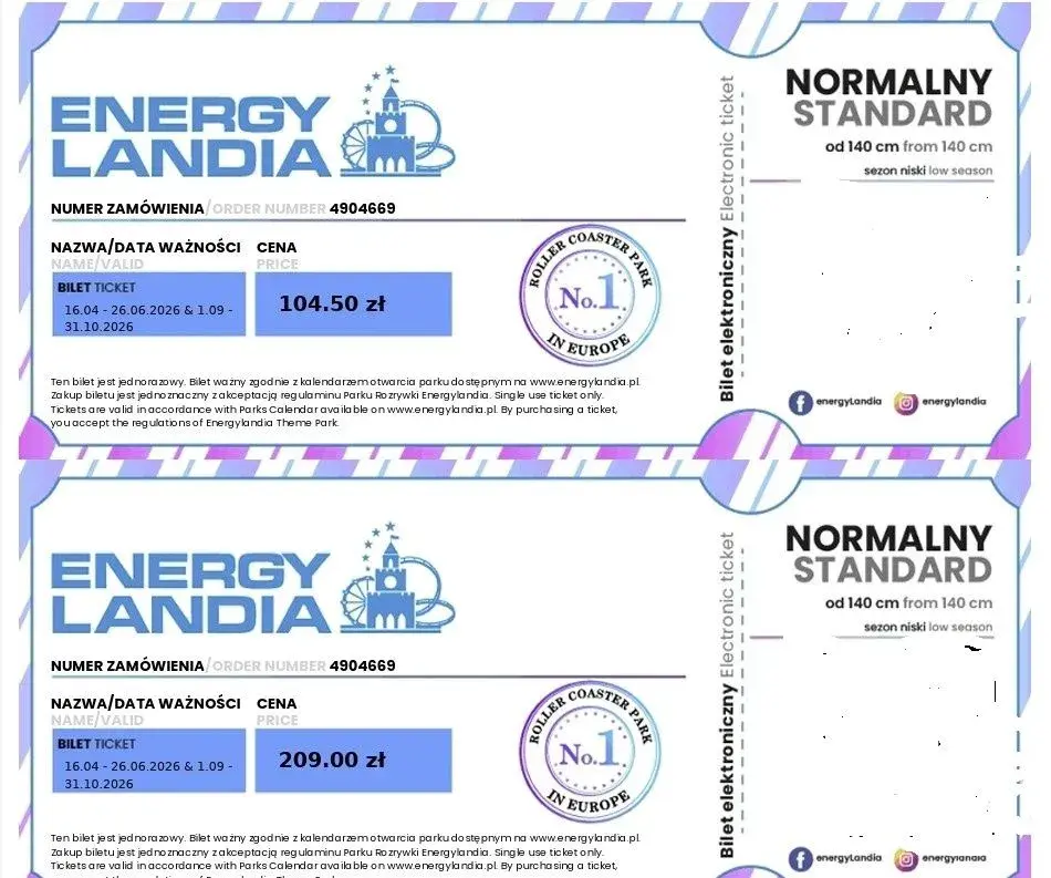 2 vstupenky do Energylandie