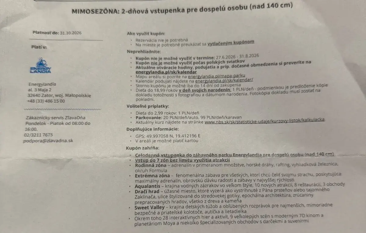 Vstup pre 2 osoby do Energylandie Poľsko.