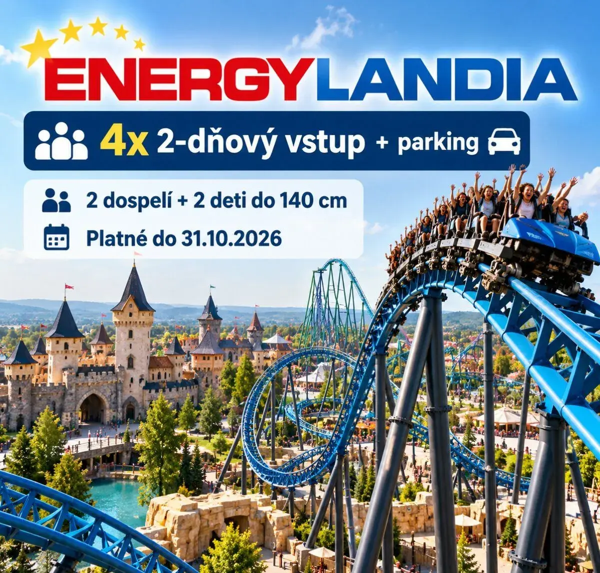 Energylandia – 4x dvojdňový lístok + parking na 2 dni