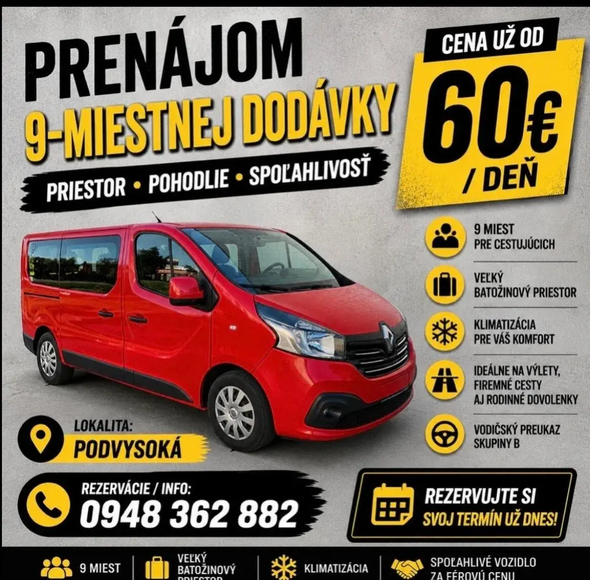 Prenájom dodavky, požicovna dodavky 9-miesta