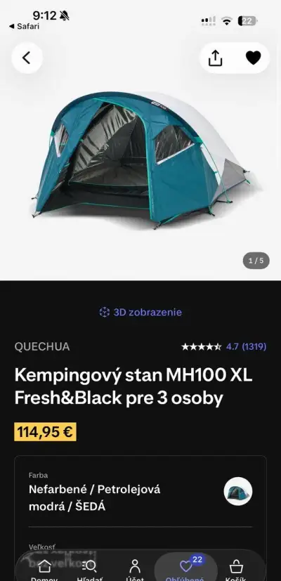 stan quechua MH100 XL Fresh&Black pre 3 osoby