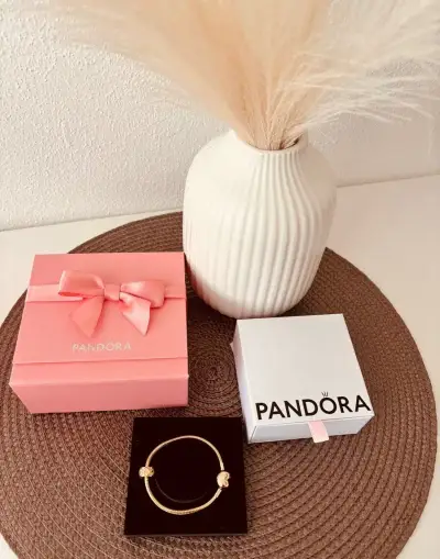 Pandora zlatý zapínaci náramok 14k so zlatým príveskom