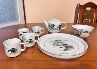 Retro čínska porcelánová čajová súprava s podnosom – 70. rok