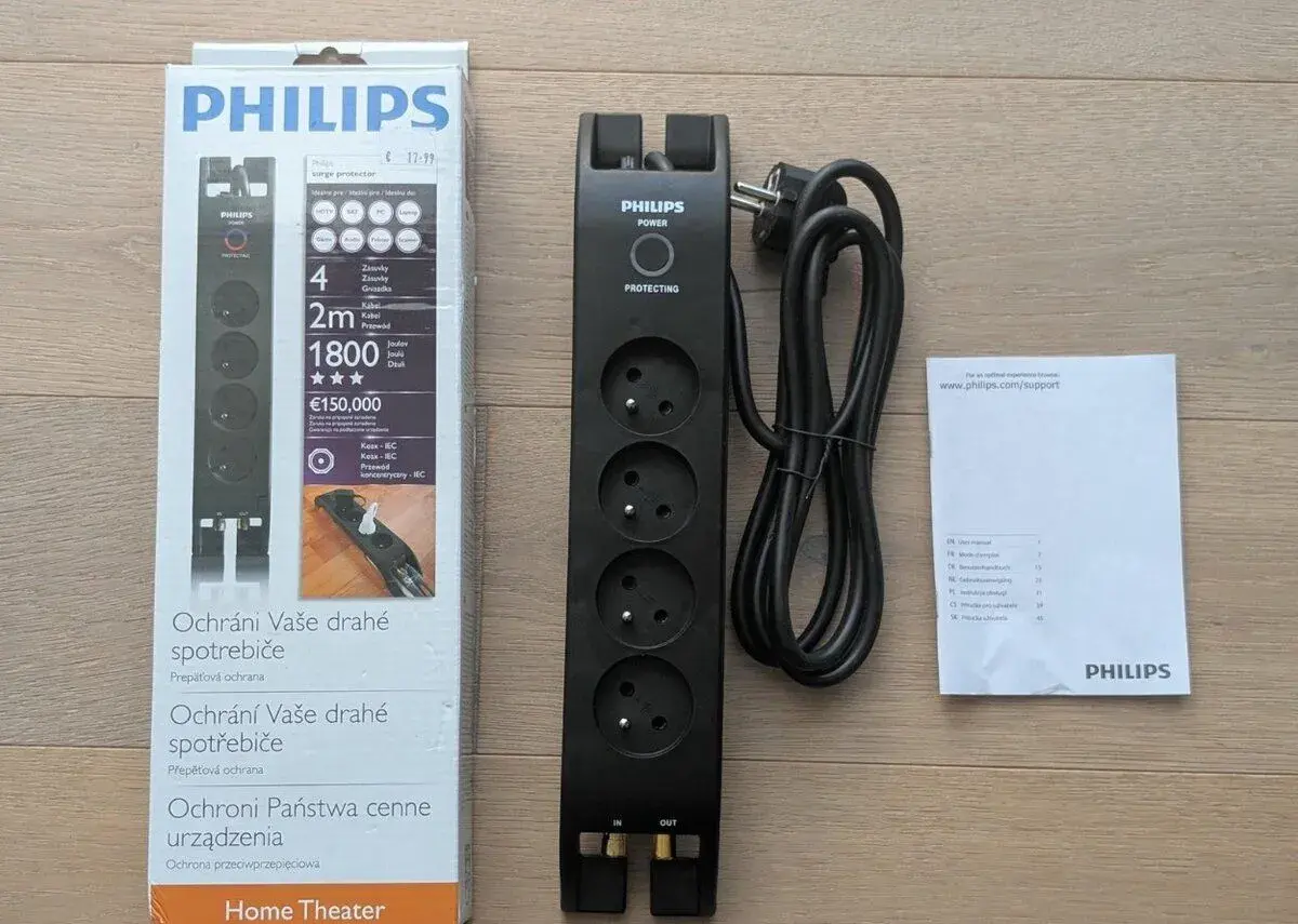 Philips prepäťová ochrana 4 zásuvky, 1800 J – nepoužívaná