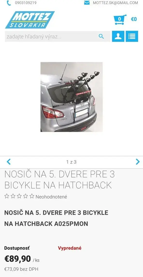 NOSIČ NA 5. DVERE PRE 3 BICYKLE NA HATCHBACK