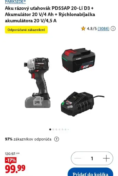 Parkside Performance Aku Rázový uťahovák 20V PDSSAP 20v
