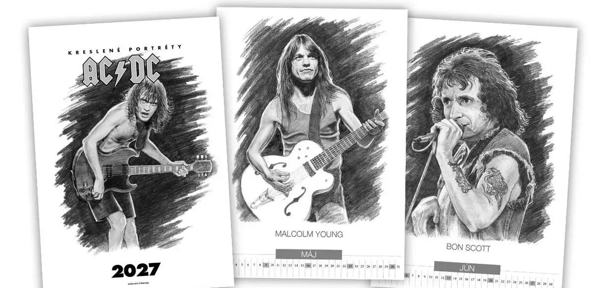 kalendár kreslených portrétov AC/DC 2027