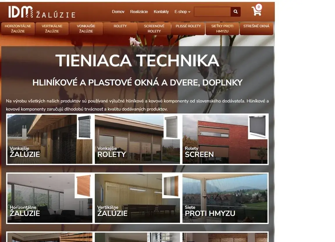 Zabehnutý eshop zameraný na tieniacu techniku.