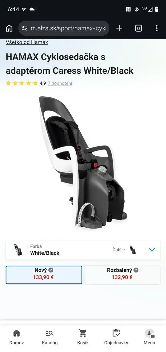 HAMAX Cyklosedačka s adaptérom Caress White/Black