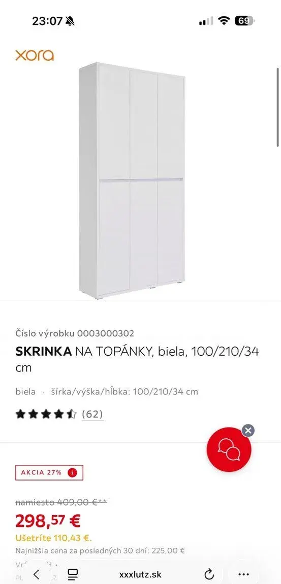 SKRINKA NA TOPÁNKY, biela, 100/210/34 cm