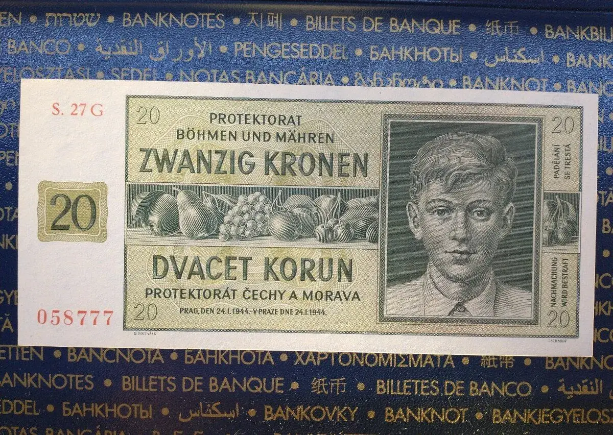 bankovky protektorát 20K 1944 UNC
