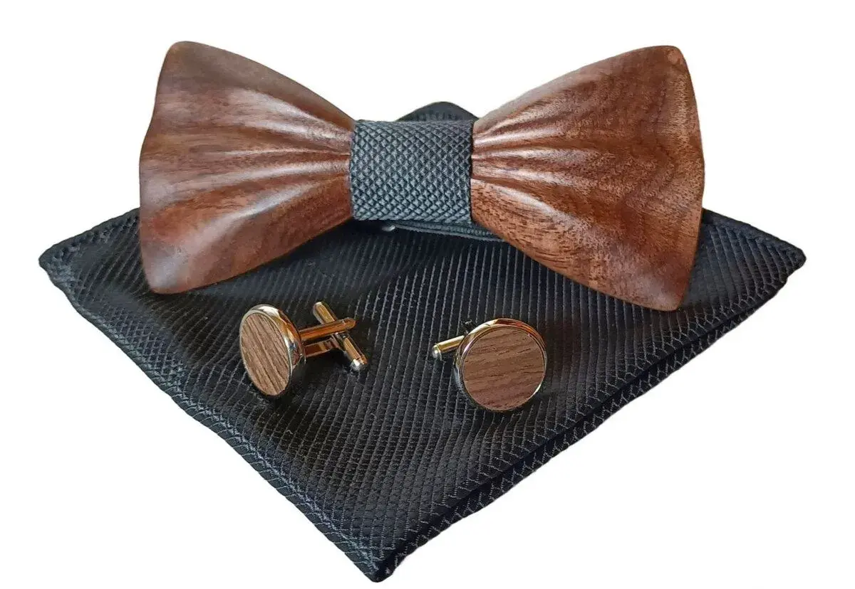 Čierny drevený motýlik - kompletný set