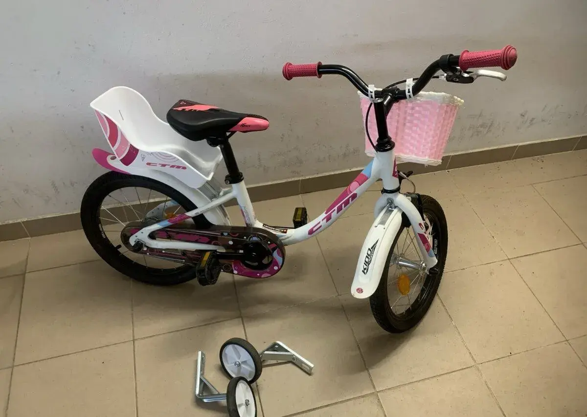 Detský bicykel CTM Marry 16" + sedačka na bábiku a košík