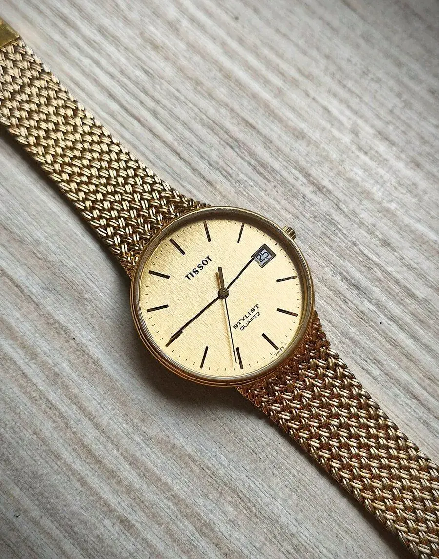 Zlaté vintage hodinky - Tissot Stylist | Dizajnový náramok
