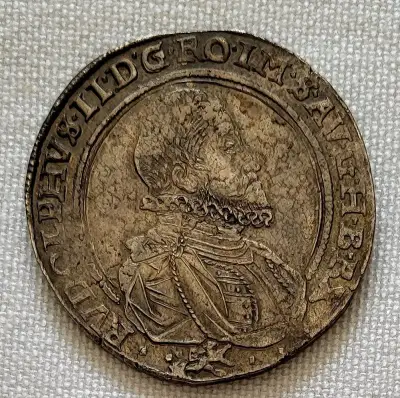 Strieborný toliar Rudolfa II., 1596, mincovňa Kutná Hora