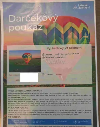 Poukaz na vyhliadkový let balónom pre 2 osoby
