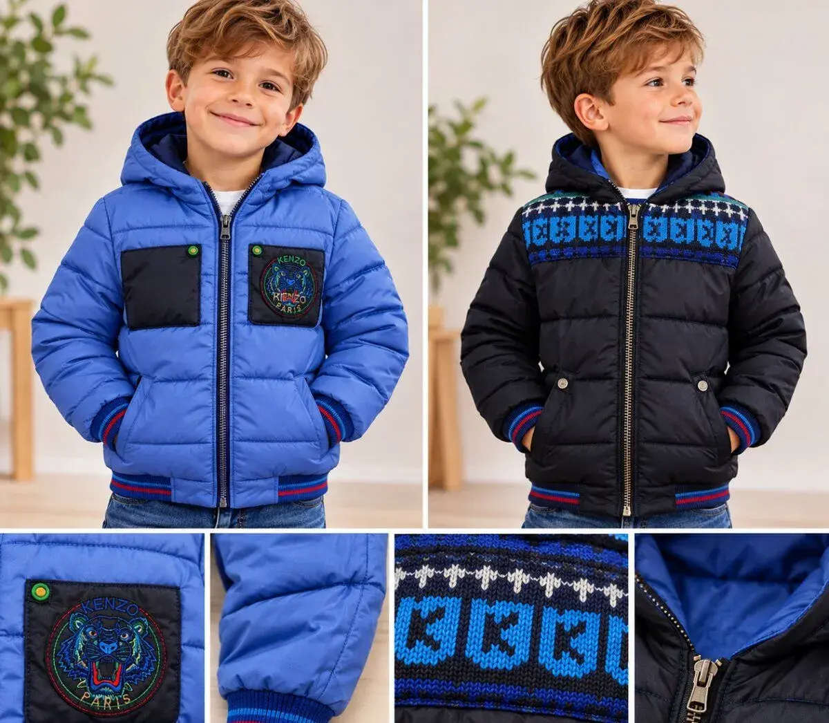 KENZO Kids–obojstranná zimná bunda hrubá