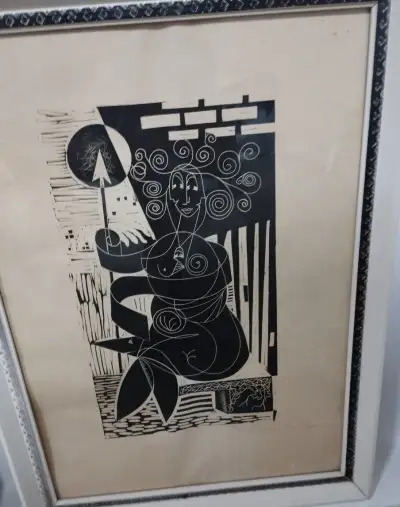 Obraz, čierna perokresba,