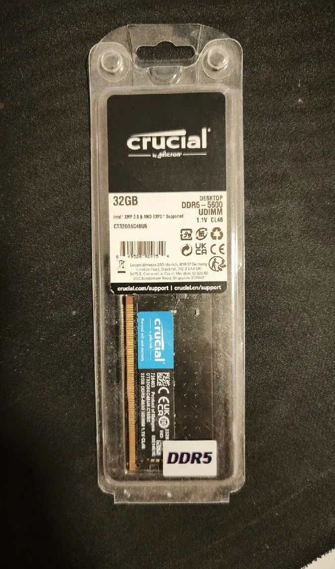 Pamäť Crucial 32gb DDR5 5600 MHz, single channel