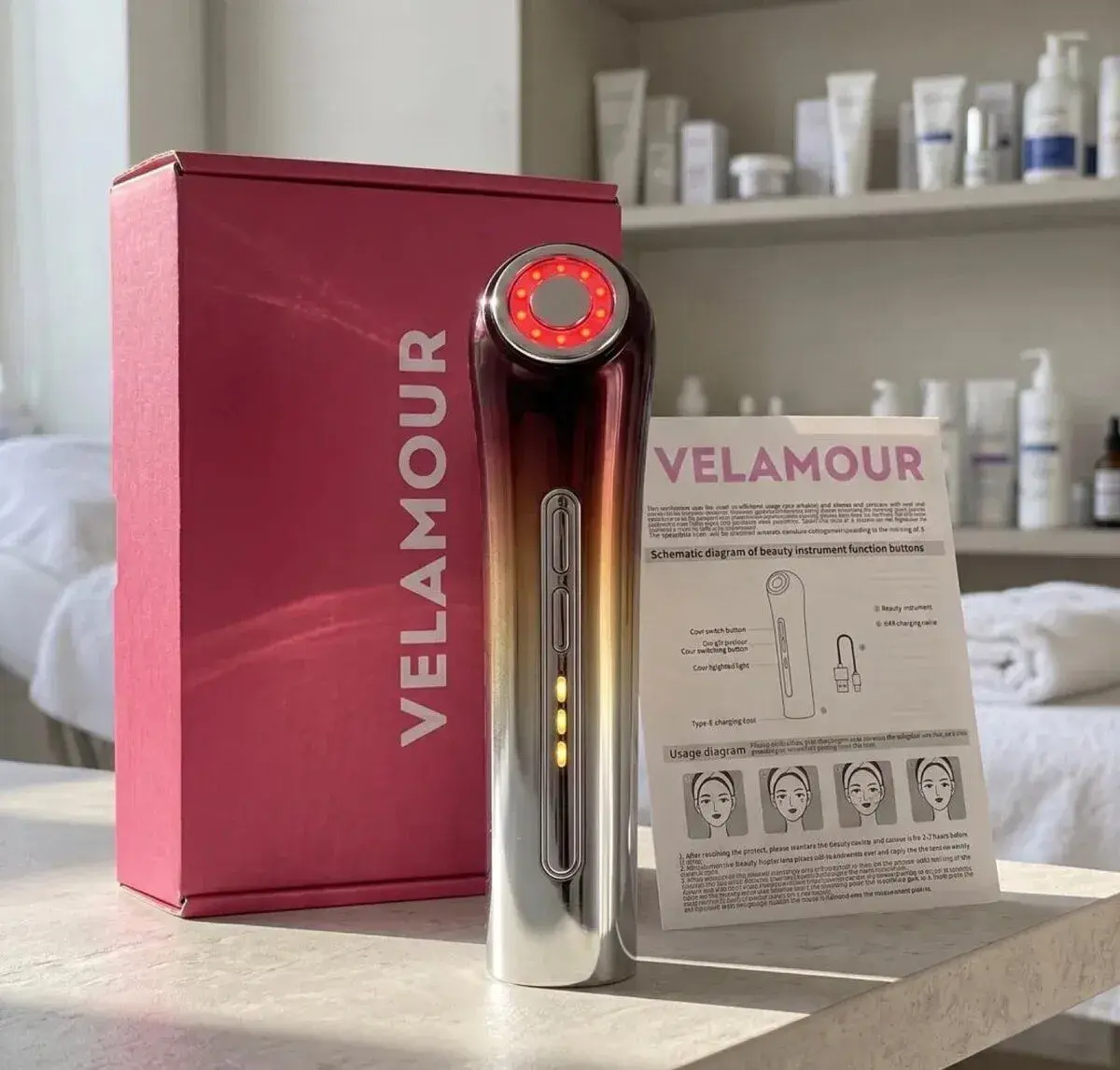 VELAMOUR mikroprúdový prístroj na tvár – lifting, 2 režimy
