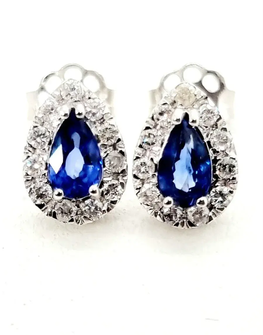 Náušnice 14ct biele zlato, zafíry 0,73ct a diamanty 0,30ct