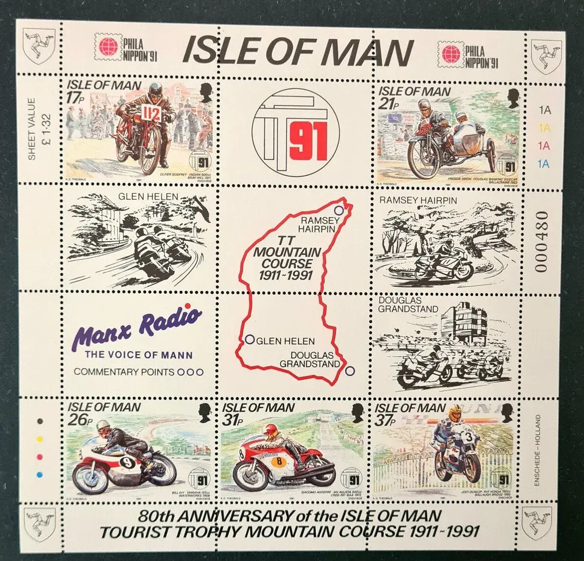 Aršík známok Isle of Man 1991 – motocyklové preteky TT