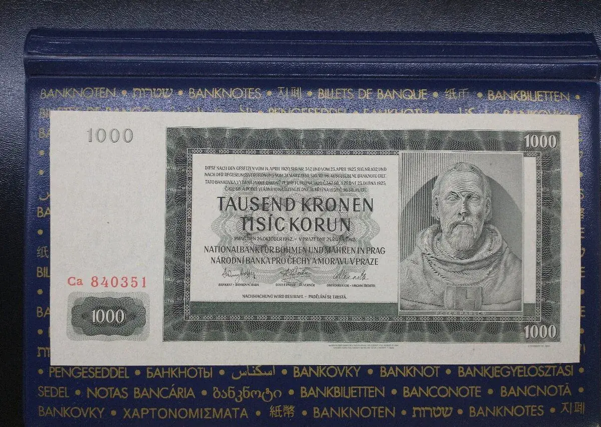 bankovky protektorát 1000K 1942 II.vydanie UNC