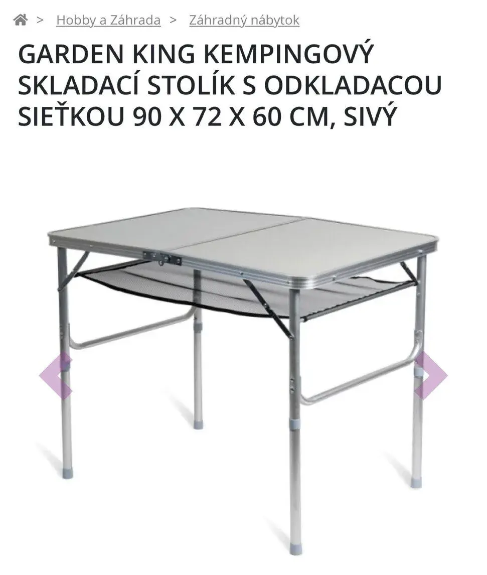Skladací kempingový stôl Garden King 90 × 60 cm