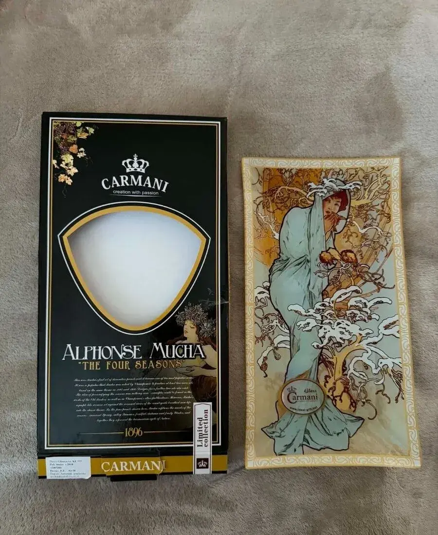 Dekoratívny sklenený tác Alfons Mucha "Zima" nové