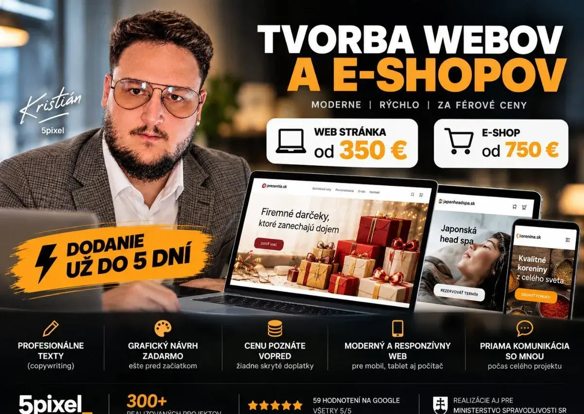 Tvorba Webu od 350 €, e-shop od 750 € – robím to sám