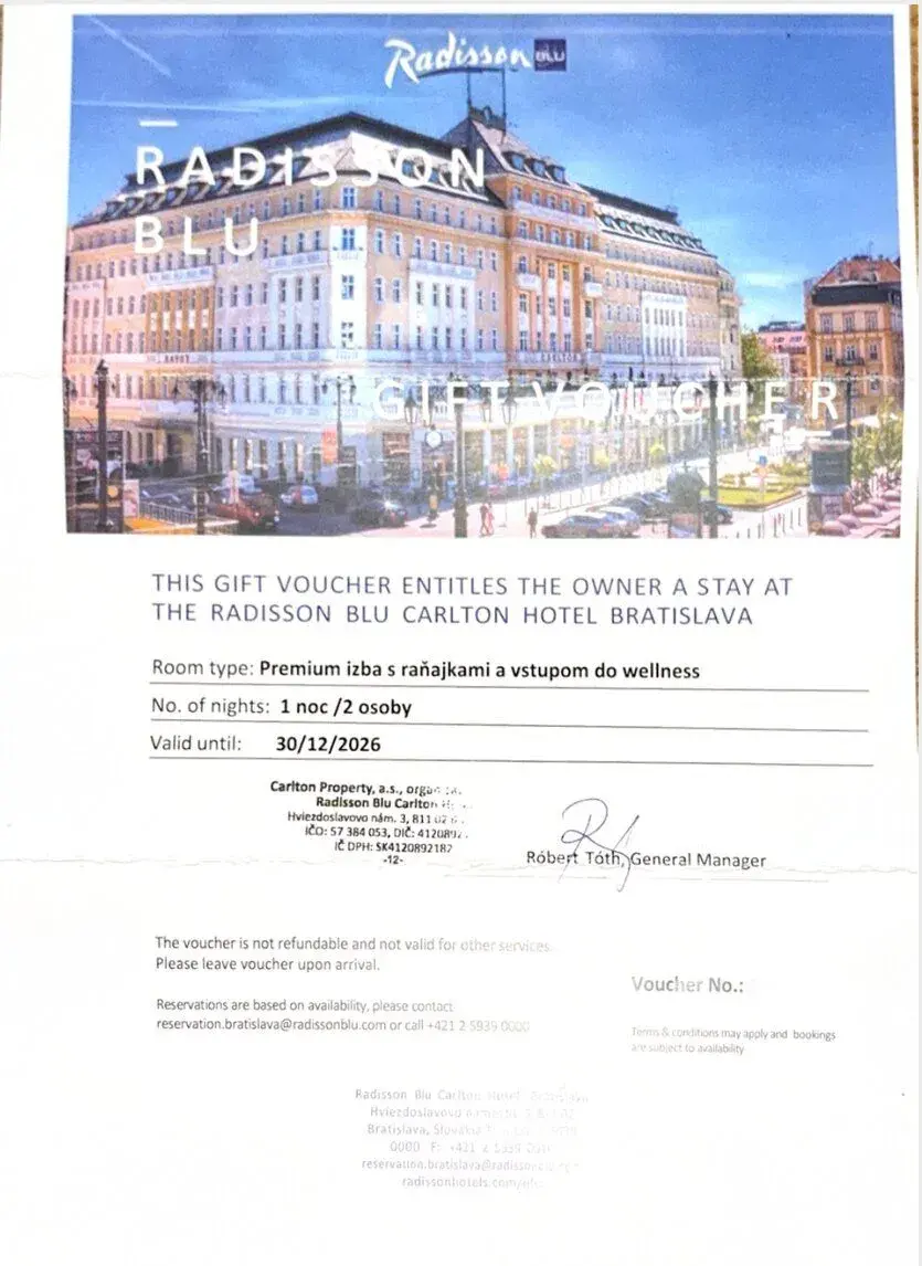 Darčekovú poukážku na pobyt v hoteli Radisson Blu