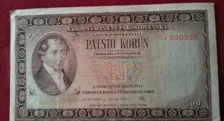 ČESKOSLOVENSKÁ BANKOVKA: VZÁCNA 500-KORÚN-1946 ser.Ga