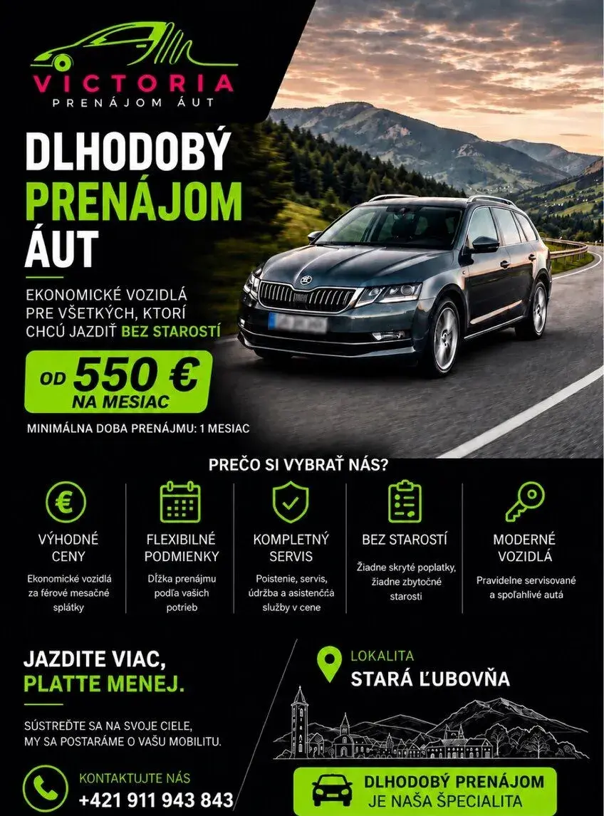 Dlhodobý prenájom áut | Stara Lubovna