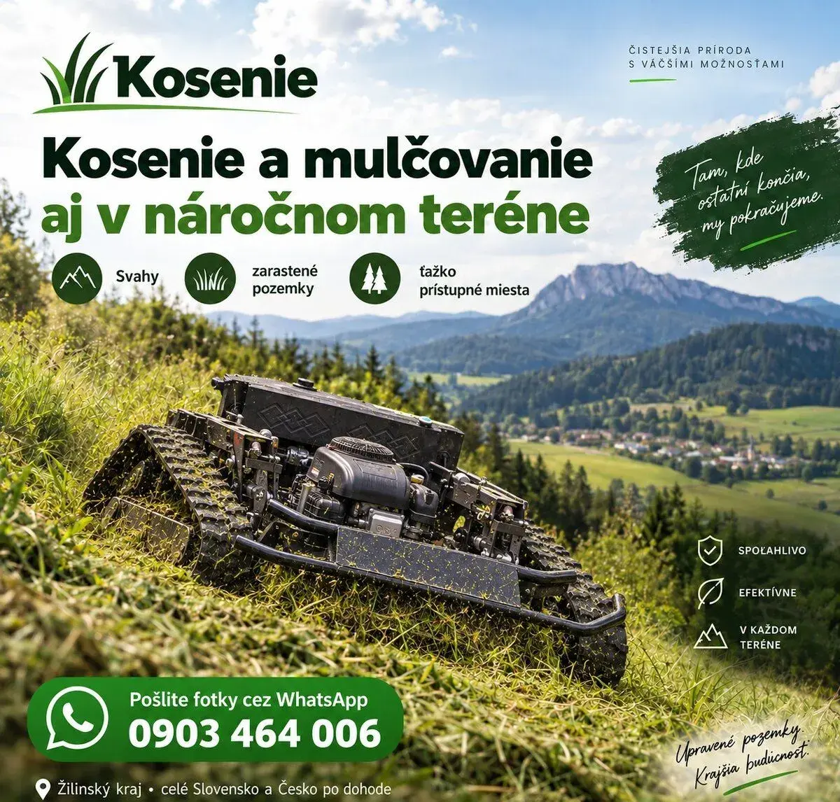 Kosenie,mulčovanie zarastených pozemkov.