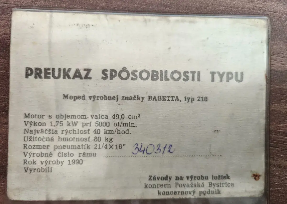 Babetta 210 + ORIGINÁL KARTIČKA (veľmi zachovalá)