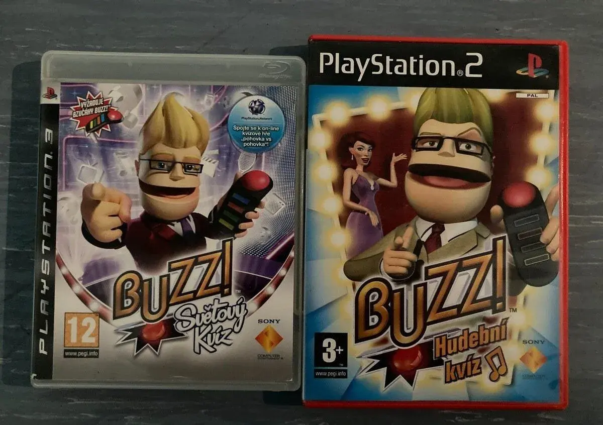 Hru Buzz hudobny kviz na PS2 a Buzz Svetovy kviz naPS3