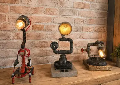 Industriálne lampy – ručná práca (staré drevo/kov)