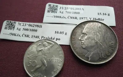 Staré mince ČSR,ČSSR 2ks striebro